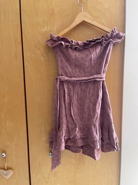 Off-Shoulder Ruffle Midi Dress in Dusty Mauve